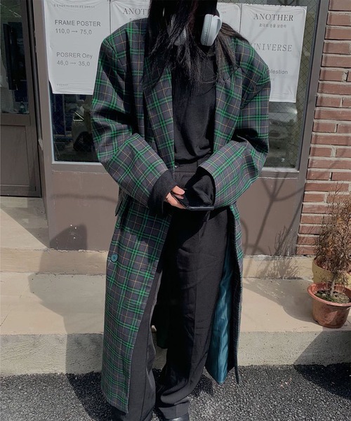 me+em select(ミームセレクト)の「オーバーショルダーレトロチェックロングコート(チェスターコート・レディース・ブラウン/グリーン/イエロー/ブルー・FREE)」の22枚目の写真