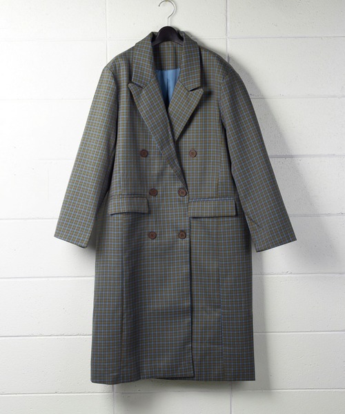 me+em select(ミームセレクト)の「オーバーショルダーレトロチェックロングコート(チェスターコート・レディース・ブラウン/グリーン/イエロー/ブルー・FREE)」の13枚目の写真