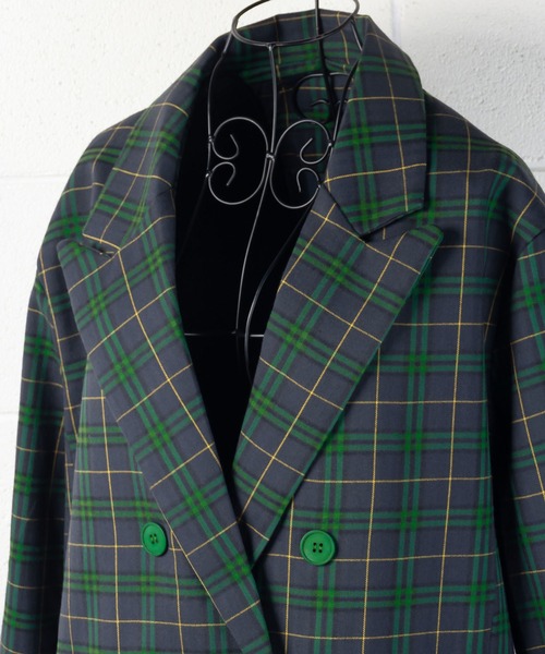 me+em select(ミームセレクト)の「オーバーショルダーレトロチェックロングコート(チェスターコート・レディース・ブラウン/グリーン/イエロー/ブルー・FREE)」の9枚目の写真