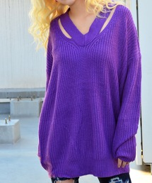 VネックデザインニットTOPS
