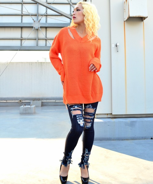 babyShoop(ベイビーシュープ)の「VネックデザインニットTOPS(ニット/セーター・レディース・ブラック/パープル/ピンク/オレンジ・FREE)」の10枚目の写真