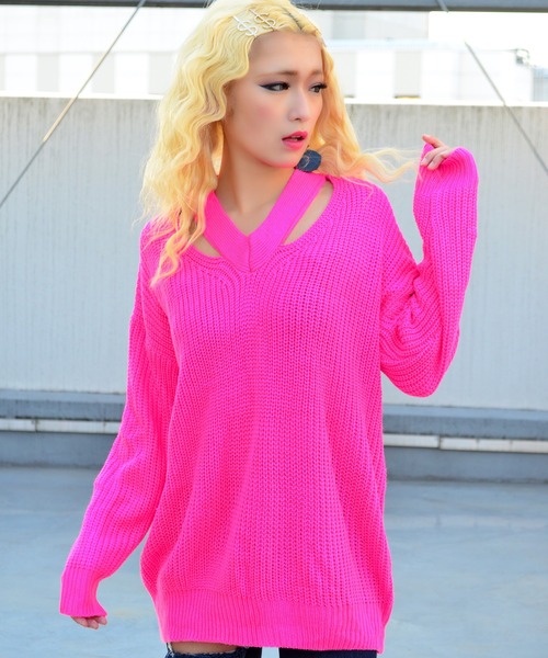 babyShoop(ベイビーシュープ)の「VネックデザインニットTOPS(ニット/セーター・レディース・ブラック/パープル/ピンク/オレンジ・FREE)」の13枚目の写真
