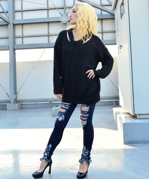 babyShoop(ベイビーシュープ)の「VネックデザインニットTOPS(ニット/セーター・レディース・ブラック/パープル/ピンク/オレンジ・FREE)」の15枚目の写真