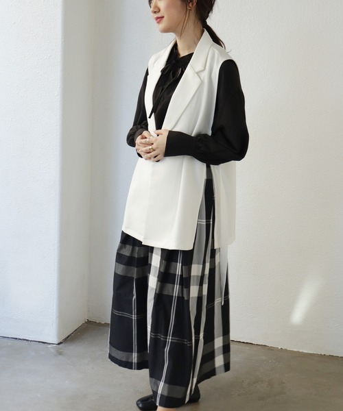 Shelly island（シェリーアイランド）の「大柄チェックロングスカート（スカート・レディース・ホワイト/ブラック・FREE）」の18枚目の写真