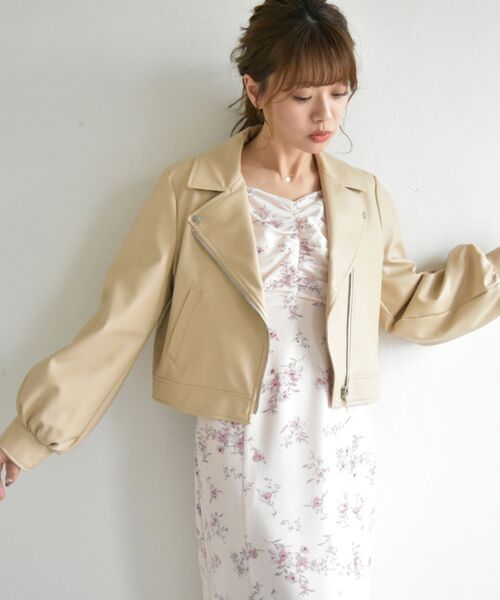 MAJESTIC LEGON（マジェスティックレゴン）の「Ladyショートライダース（ライダースジャケット・レディース・ブラック/ベージュ/アイボリー・SMALL/MEDIUM）」の7枚目の写真