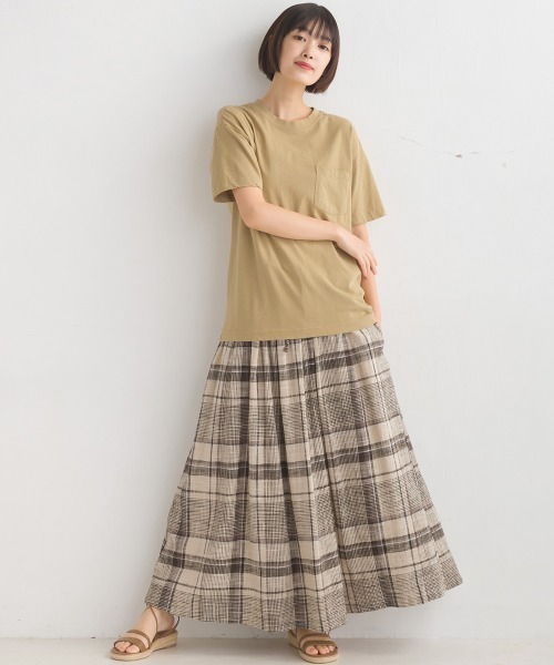 OMNES(オムネス)の「スラブチェックギャザーロングスカート(スカート・レディース・マスタード/グレイッシュベージュ/グリーン・FREE)」の7枚目の写真