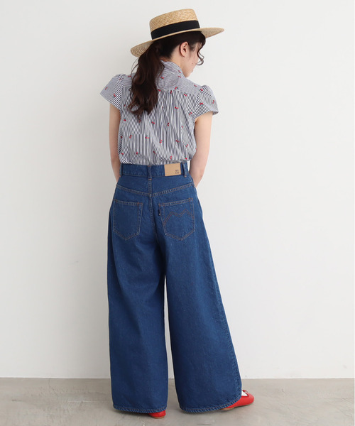 CHILD WOMAN(チャイルドウーマン)の「ストライプチェリー刺繍丸衿キャップスリーブ ブラウス(シャツ/ブラウス・レディース・ブルー・FREE)」の13枚目の写真