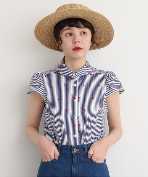 CHILD WOMAN(チャイルドウーマン)の「ストライプチェリー刺繍丸衿キャップスリーブ ブラウス(シャツ/ブラウス・レディース・ブルー・FREE)」の10枚目の写真