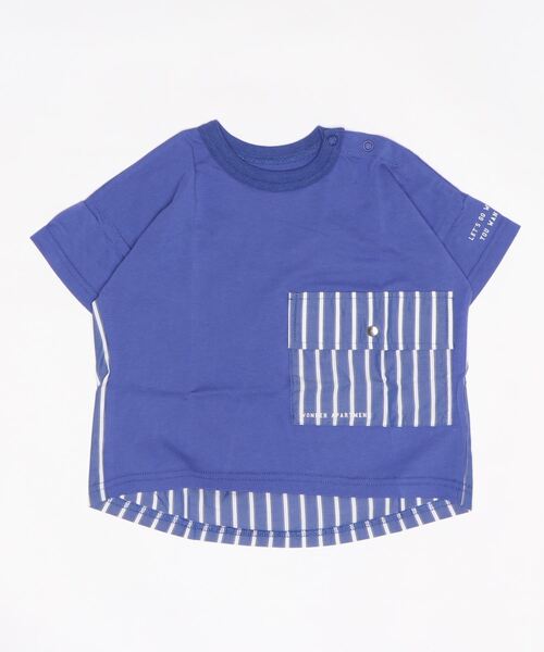 Wonder apartment(ワンダーアパートメント)の「天竺ストライプポケットTシャツ(Tシャツ/カットソー・キッズ・ベージュ/ネイビー・110cm/120cm/130cm/90cm/100cm/80cm)」の2枚目の写真