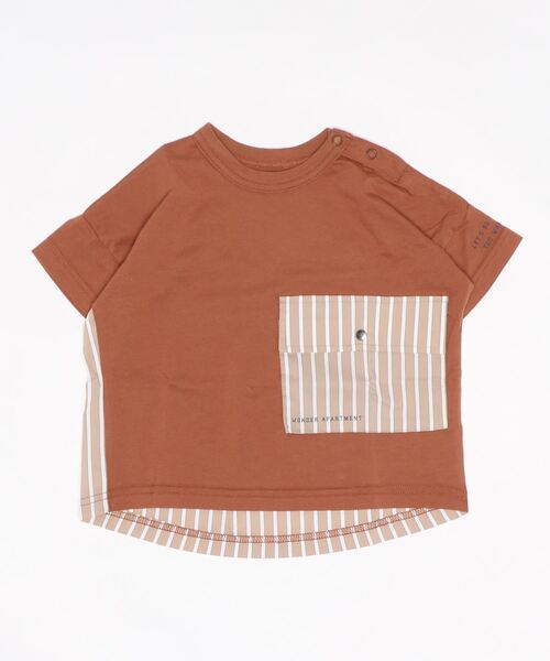 Wonder apartment(ワンダーアパートメント)の「天竺ストライプポケットTシャツ(Tシャツ/カットソー・キッズ・ベージュ/ネイビー・110cm/120cm/130cm/90cm/100cm/80cm)」の12枚目の写真