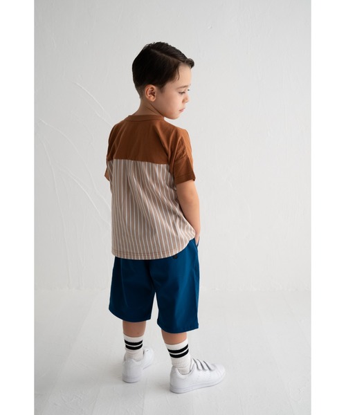 Wonder apartment(ワンダーアパートメント)の「天竺ストライプポケットTシャツ(Tシャツ/カットソー・キッズ・ベージュ/ネイビー・110cm/120cm/130cm/90cm/100cm/80cm)」の4枚目の写真