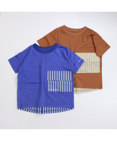 Wonder apartment(ワンダーアパートメント)の「天竺ストライプポケットTシャツ(Tシャツ/カットソー・キッズ・ベージュ/ネイビー・110cm/120cm/130cm/90cm/100cm/80cm)」の5枚目の写真