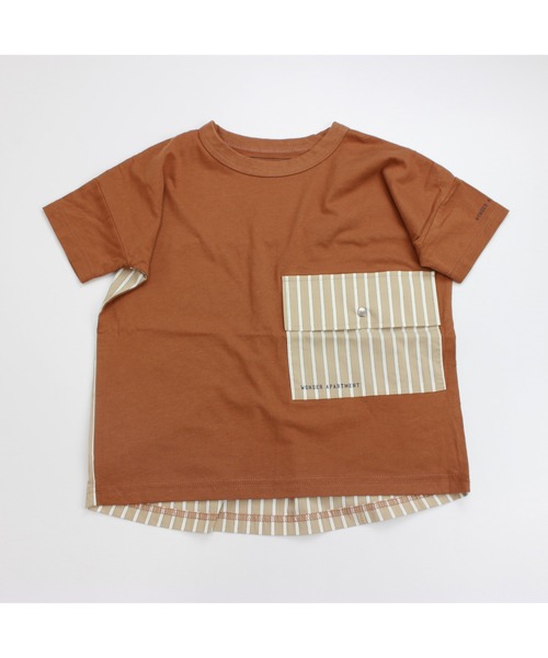 Wonder apartment(ワンダーアパートメント)の「天竺ストライプポケットTシャツ(Tシャツ/カットソー・キッズ・ベージュ/ネイビー・110cm/120cm/130cm/90cm/100cm/80cm)」の6枚目の写真