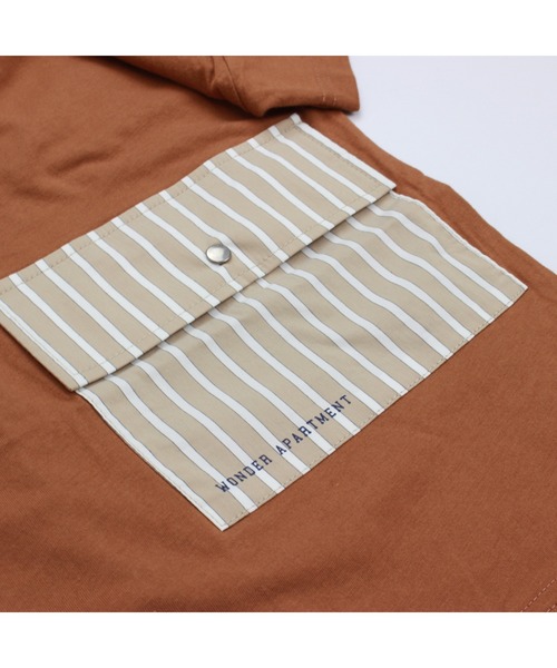 Wonder apartment(ワンダーアパートメント)の「天竺ストライプポケットTシャツ(Tシャツ/カットソー・キッズ・ベージュ/ネイビー・110cm/120cm/130cm/90cm/100cm/80cm)」の7枚目の写真