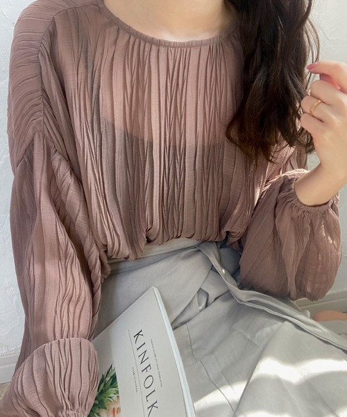 LAUIR（ラウアー）の「リンクルブラウス（シャツ/ブラウス・レディース・ホワイト/ブラック/ベージュ/ブラウン/イエロー/アイボリー・FREE）」の5枚目の写真