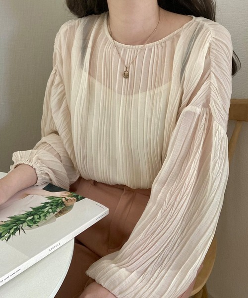 LAUIR（ラウアー）の「リンクルブラウス（シャツ/ブラウス・レディース・ホワイト/ブラック/ベージュ/ブラウン/イエロー/アイボリー・FREE）」の3枚目の写真