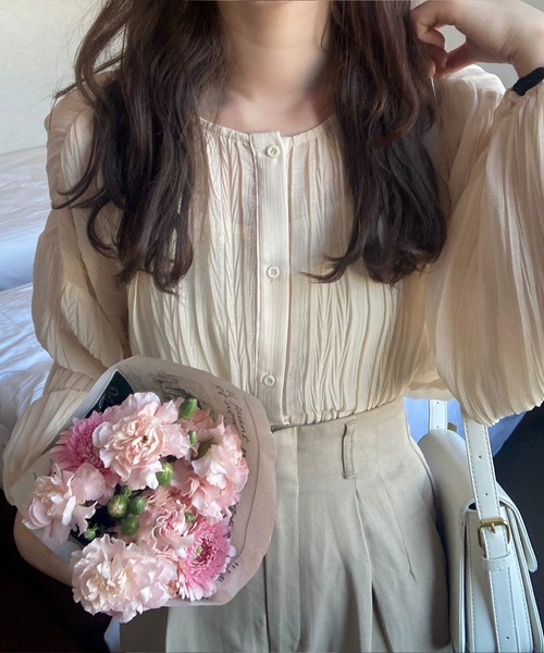 LAUIR（ラウアー）の「リンクルブラウス（シャツ/ブラウス・レディース・ホワイト/ブラック/ベージュ/ブラウン/イエロー/アイボリー・FREE）」の9枚目の写真