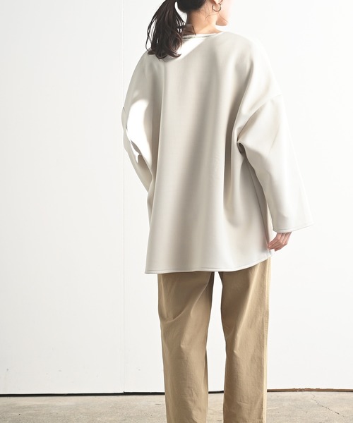 rps（アールピーエス）の「カットポンチミドルジャケット（ノーカラージャケット・レディース・ブラック/アイボリー/グレイッシュベージュ・M）」の5枚目の写真