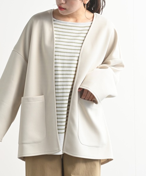 rps（アールピーエス）の「カットポンチミドルジャケット（ノーカラージャケット・レディース・ブラック/アイボリー/グレイッシュベージュ・M）」の7枚目の写真