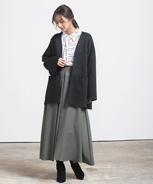 rps（アールピーエス）の「カットポンチミドルジャケット（ノーカラージャケット・レディース・ブラック/アイボリー/グレイッシュベージュ・M）」の11枚目の写真