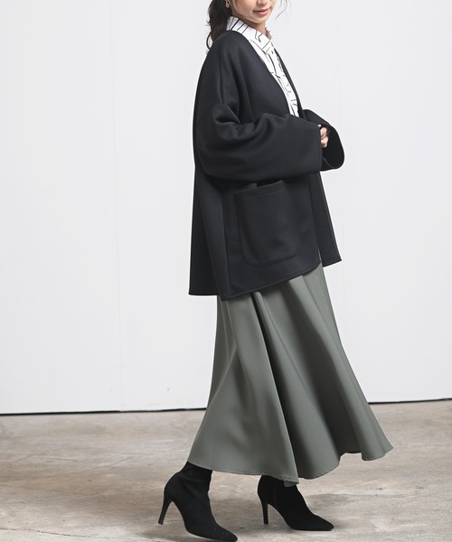 rps（アールピーエス）の「カットポンチミドルジャケット（ノーカラージャケット・レディース・ブラック/アイボリー/グレイッシュベージュ・M）」の14枚目の写真