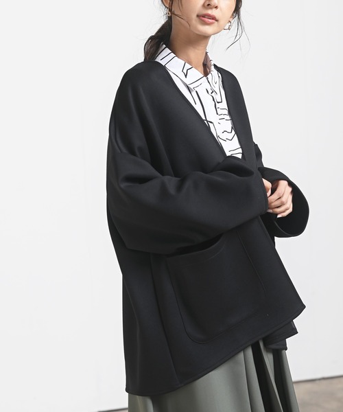 rps（アールピーエス）の「カットポンチミドルジャケット（ノーカラージャケット・レディース・ブラック/アイボリー/グレイッシュベージュ・M）」の15枚目の写真