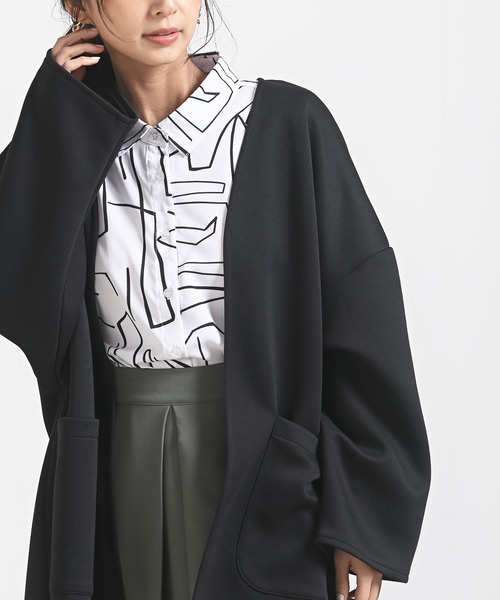 rps（アールピーエス）の「カットポンチミドルジャケット（ノーカラージャケット・レディース・ブラック/アイボリー/グレイッシュベージュ・M）」の18枚目の写真