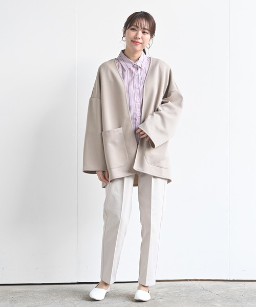 rps（アールピーエス）の「カットポンチミドルジャケット（ノーカラージャケット・レディース・ブラック/アイボリー/グレイッシュベージュ・M）」の19枚目の写真