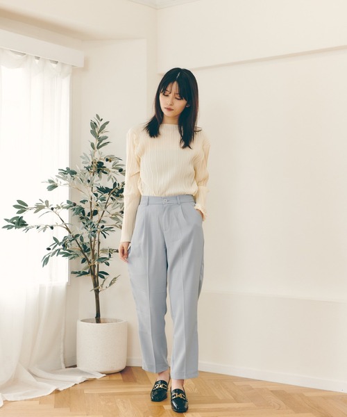 Lamoa(ラモア)の「Lamoa/プリーツ デザイン クラシカル トップス(Tシャツ/カットソー・レディース・ホワイト/ネイビー/ブラウン・FREE)」の6枚目の写真