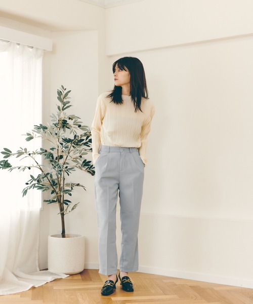 Lamoa(ラモア)の「Lamoa/プリーツ デザイン クラシカル トップス(Tシャツ/カットソー・レディース・ホワイト/ネイビー/ブラウン・FREE)」の7枚目の写真