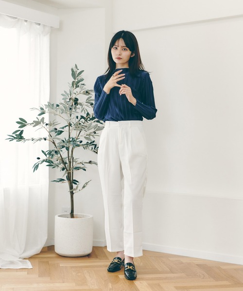 Lamoa(ラモア)の「Lamoa/プリーツ デザイン クラシカル トップス(Tシャツ/カットソー・レディース・ホワイト/ネイビー/ブラウン・FREE)」の13枚目の写真