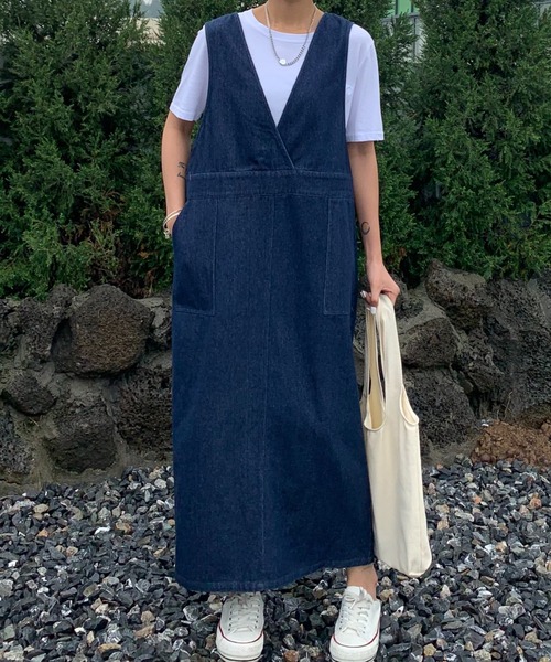 ABITOKYO（アビトーキョー）の「バックスリットタイトデニムジャンスカ（ジャンパースカート・レディース・ホワイト/ブラック/インディゴブルー/ライトブルー/ネイビー/ブルー・FREE）」の11枚目の写真