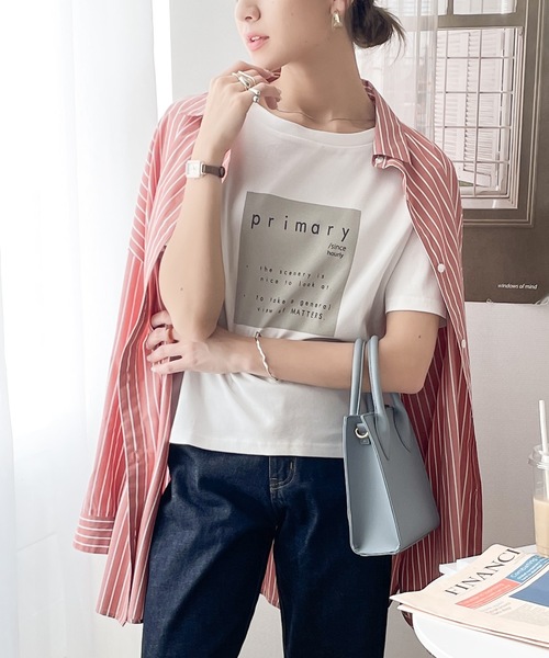classicalelf（クラシカルエルフ）の「即効こなれ感。綿100％クロップド丈boxロゴTee（Tシャツ/カットソー・レディース・ホワイト/ブラック/グレー・MEDIUM/LARGE/X-LARGE）」の6枚目の写真