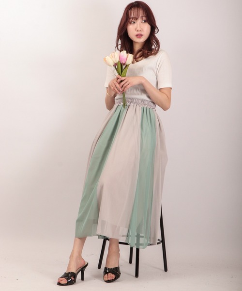 Anna Nicola（アンナニコラ）の「Anna Nicola チュールバイカラースカート（スカート・レディース・ピンク/ライトグリーン/ブルー・38）」の7枚目の写真