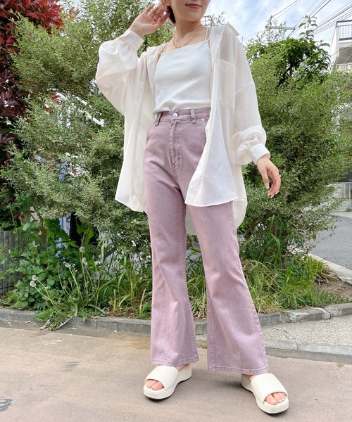 WEGO(ウィゴー)の「WEGO/バックスリットカラーフレアパンツ(デニムパンツ・レディース・サックスブルー/ライトパープル/オフホワイト・SMALL/MEDIUM)」の8枚目の写真