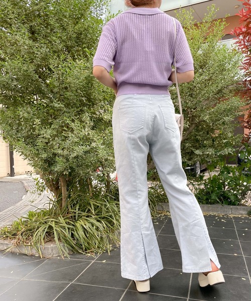 WEGO(ウィゴー)の「WEGO/バックスリットカラーフレアパンツ(デニムパンツ・レディース・サックスブルー/ライトパープル/オフホワイト・SMALL/MEDIUM)」の13枚目の写真