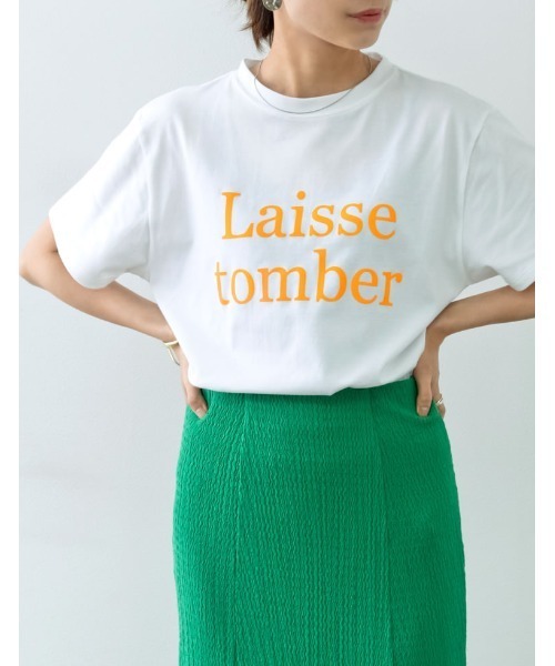 Re:EDIT（リエディ）の「2TYPEフロッキーロゴTシャツ（Tシャツ/カットソー・レディース・ホワイト系1/ブラック系1/ブラック系2/イエロー/ホワイト系2/ホワイト系3/ピンク/ブルー・MEDIUM/LARGE）」の4枚目の写真