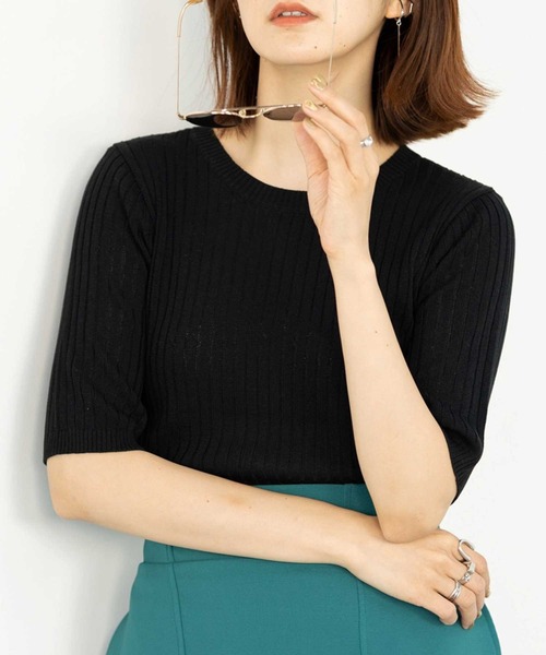 GeeRA（ジーラ）の「5分袖上品リブニット（ニット/セーター・レディース・ブラック/レッド/オフホワイト/ブルー・MEDIUM/LARGE/X-LARGE/XX-LARGE）」の10枚目の写真