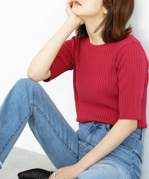 GeeRA（ジーラ）の「5分袖上品リブニット（ニット/セーター・レディース・ブラック/レッド/オフホワイト/ブルー・MEDIUM/LARGE/X-LARGE/XX-LARGE）」の16枚目の写真