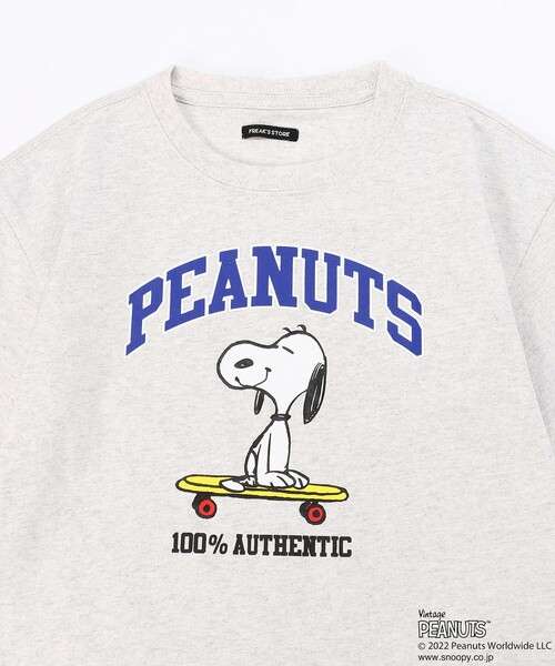 FREAK'S STORE(フリークスストア)の「WEBオリジナル PEANUTS 別注 ビッグシルエット アーチロゴ プリントTシャツ/カレッジロゴ/スヌーピー(Tシャツ/カットソー・キッズ・ホワイト/グレー/ブラック/グリーン/サックスブルー・120/140/130/150)」の15枚目の写真