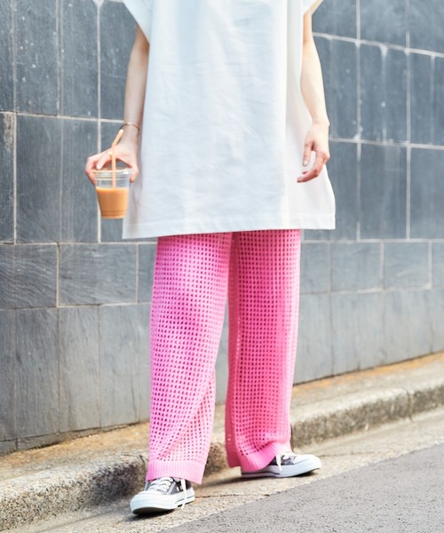 CIAOPANIC TYPY（チャオパニックティピー）の「【新色追加】テープヤーンメッシュ編みニットパンツ（その他パンツ・レディース・ブラック/ピンク/アイボリー/ブラウン・ONE SIZE）」の7枚目の写真