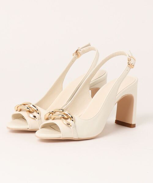anuans（アニュアンス）の「チェーンモチーフオープントゥパンプス（パンプス・レディース・ブラウン/アイボリー・MEDIUM/LARGE/SMALL）」の2枚目の写真