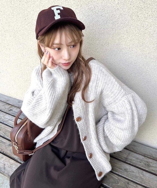 CORNERS(コーナーズ)の「ミックスニットボリュームスリーブショートカーディガン(カーディガン/ボレロ・レディース・アイボリー/モカ/スミクロ・M)」の2枚目の写真