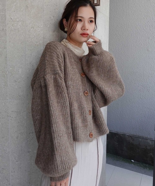 CORNERS(コーナーズ)の「ミックスニットボリュームスリーブショートカーディガン(カーディガン/ボレロ・レディース・アイボリー/モカ/スミクロ・M)」の3枚目の写真