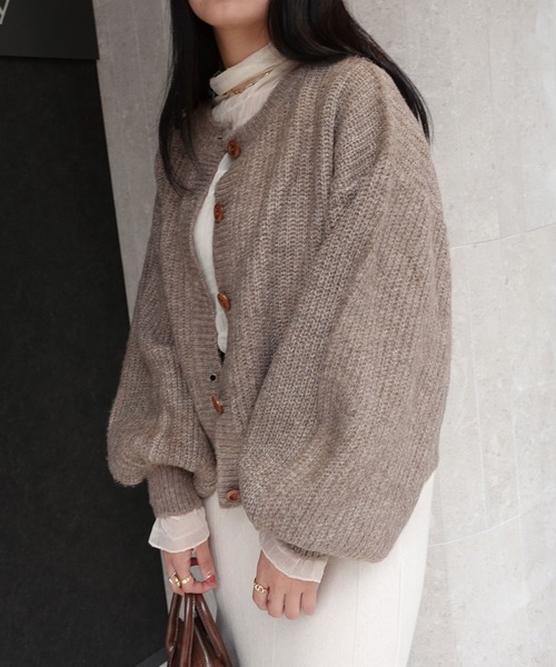 CORNERS(コーナーズ)の「ミックスニットボリュームスリーブショートカーディガン(カーディガン/ボレロ・レディース・アイボリー/モカ/スミクロ・M)」の7枚目の写真