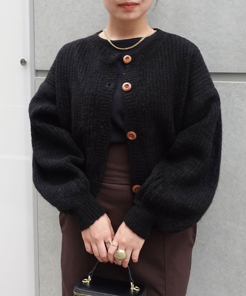 CORNERS(コーナーズ)の「ミックスニットボリュームスリーブショートカーディガン(カーディガン/ボレロ・レディース・アイボリー/モカ/スミクロ・M)」の8枚目の写真