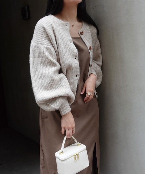 CORNERS(コーナーズ)の「ミックスニットボリュームスリーブショートカーディガン(カーディガン/ボレロ・レディース・アイボリー/モカ/スミクロ・M)」の10枚目の写真