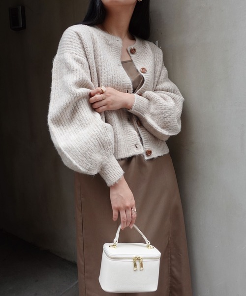 CORNERS(コーナーズ)の「ミックスニットボリュームスリーブショートカーディガン(カーディガン/ボレロ・レディース・アイボリー/モカ/スミクロ・M)」の12枚目の写真