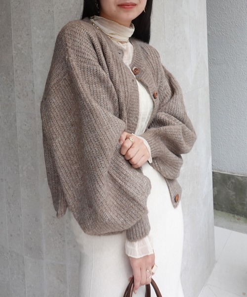 CORNERS(コーナーズ)の「ミックスニットボリュームスリーブショートカーディガン(カーディガン/ボレロ・レディース・アイボリー/モカ/スミクロ・M)」の14枚目の写真