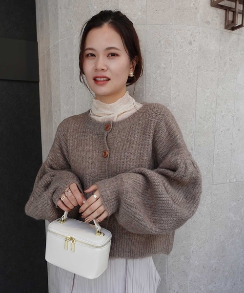 CORNERS(コーナーズ)の「ミックスニットボリュームスリーブショートカーディガン(カーディガン/ボレロ・レディース・アイボリー/モカ/スミクロ・M)」の16枚目の写真